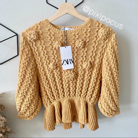 ZARA Embroidered Ruffle Sweater Orange NWT - Picture 1 of 10